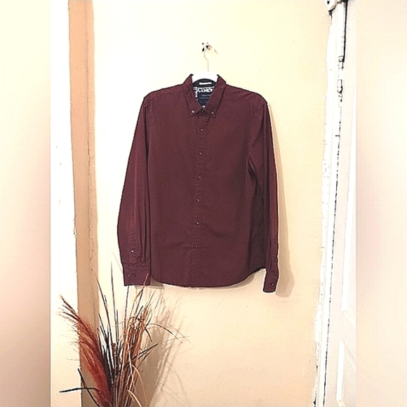 Denim & Flower Other - Denim And Flower Men's Burgundy Mini Polka Dots Shirt Size Medium
